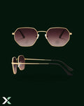 Xcess Polarized Brown-Gold Hexagon Sunglasses.