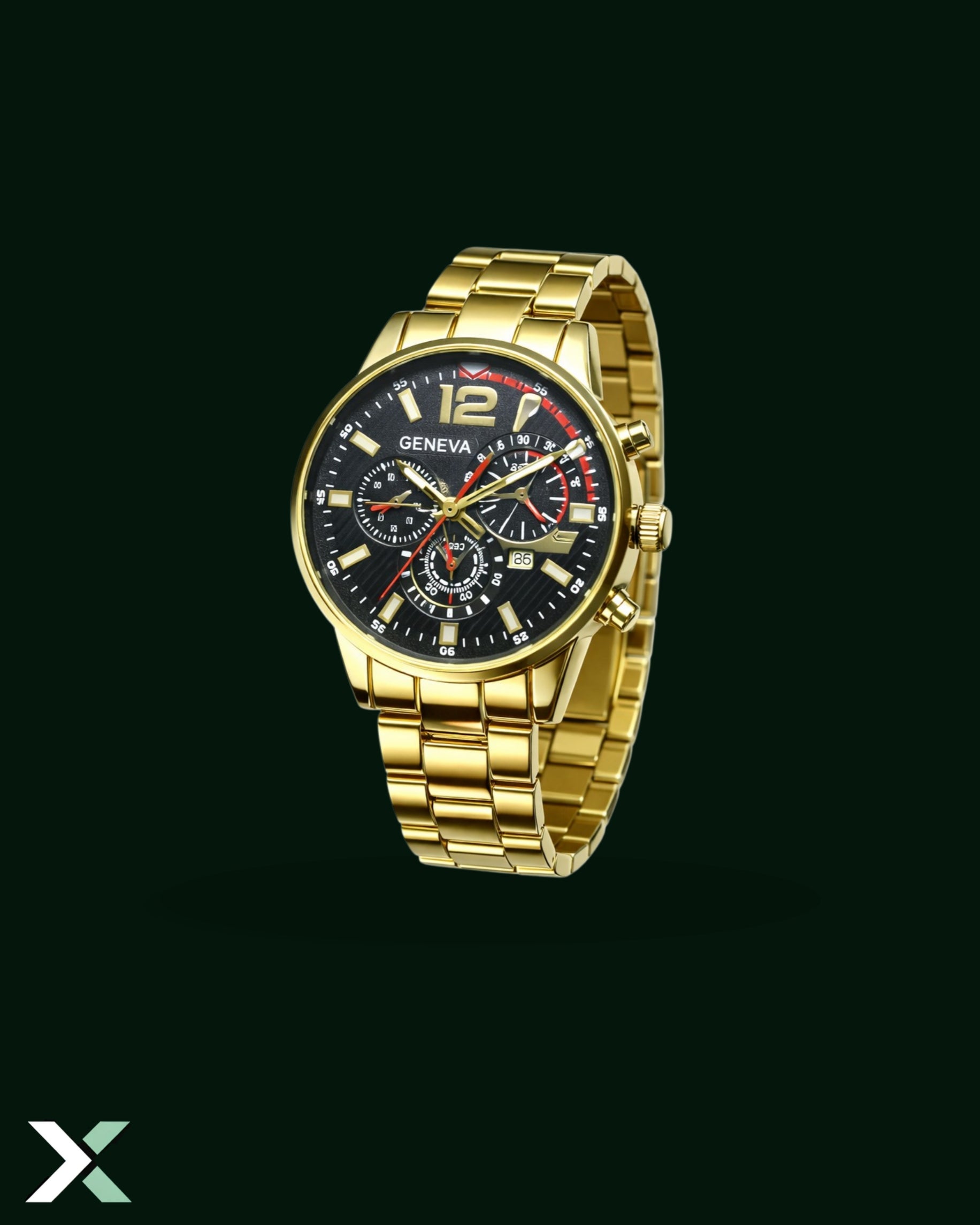 Xcess Men Luxury Wrist Watch Black-Face Gold