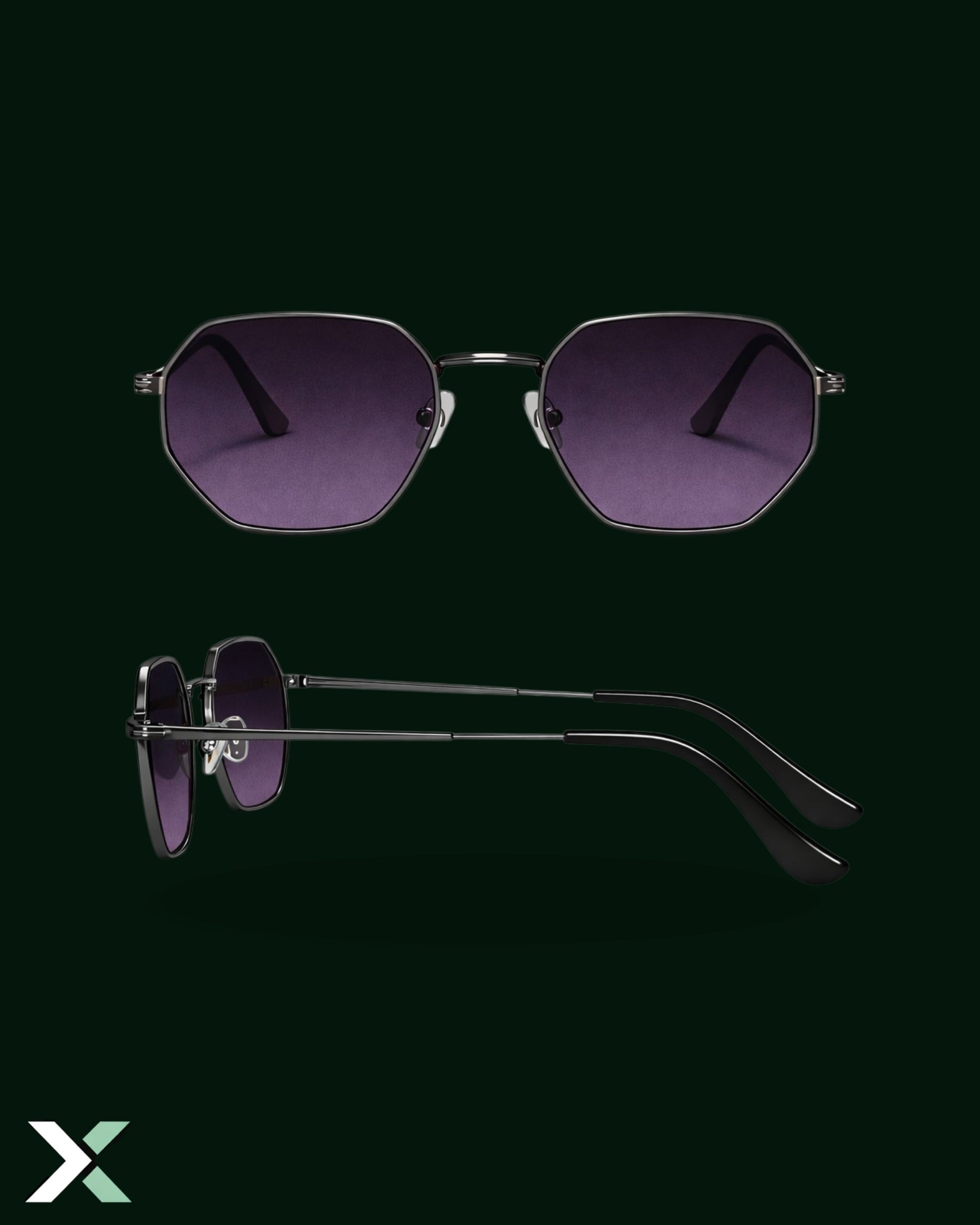 Xcess Polarized Midnight-Black Hexagon Sunglasses.