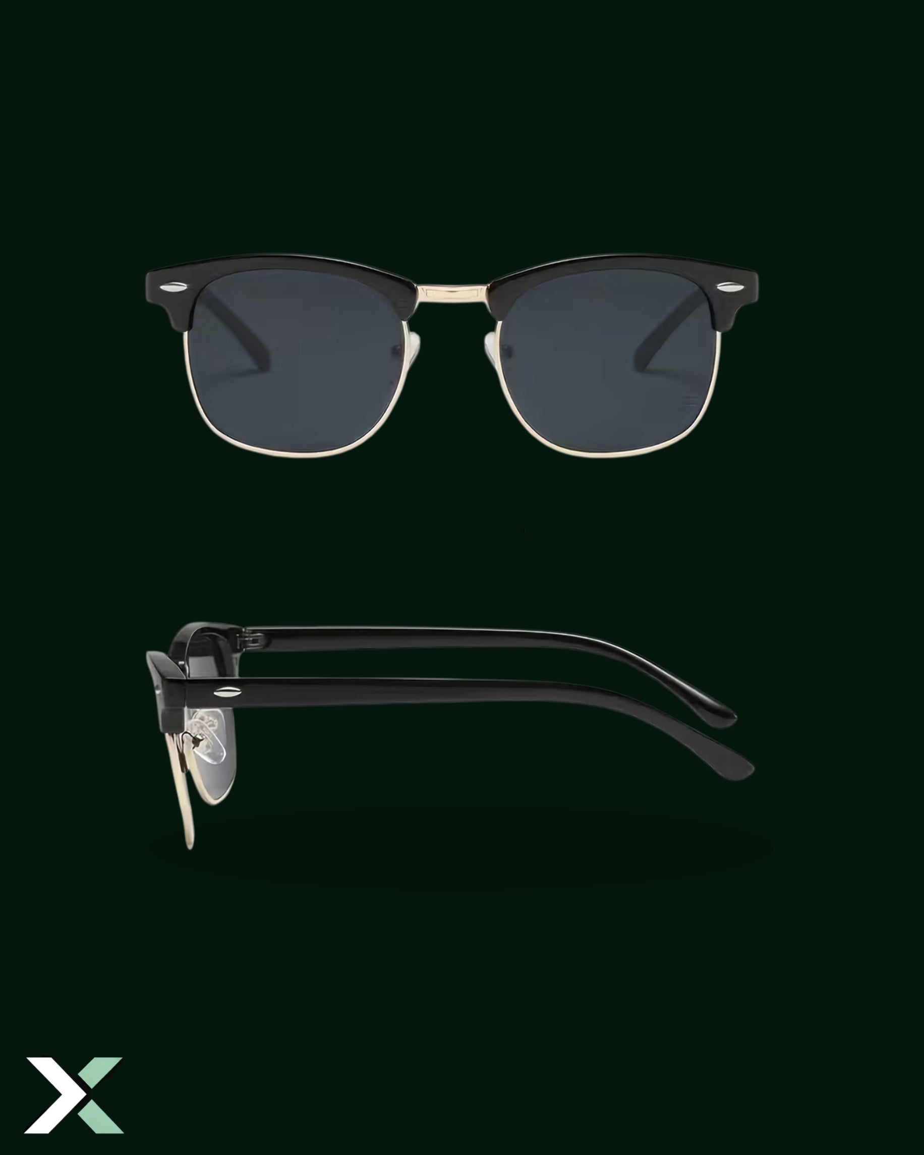 Xcess Gold & Black Clubmaster-Style Sunglasses