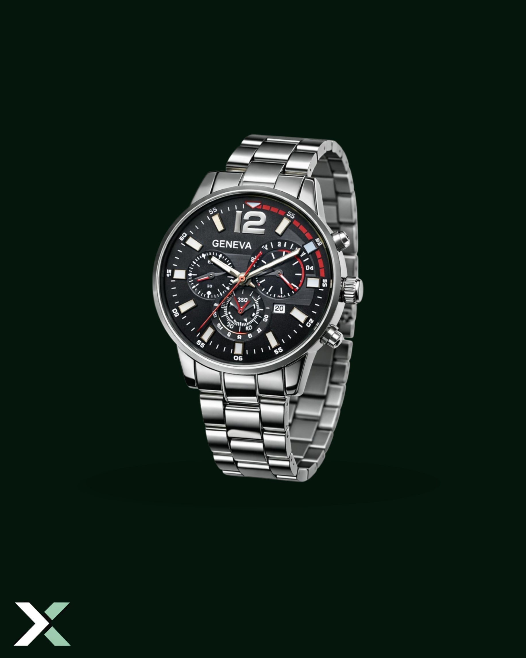 Xcess Men Luxury Wrist Watch Black-Face Silver