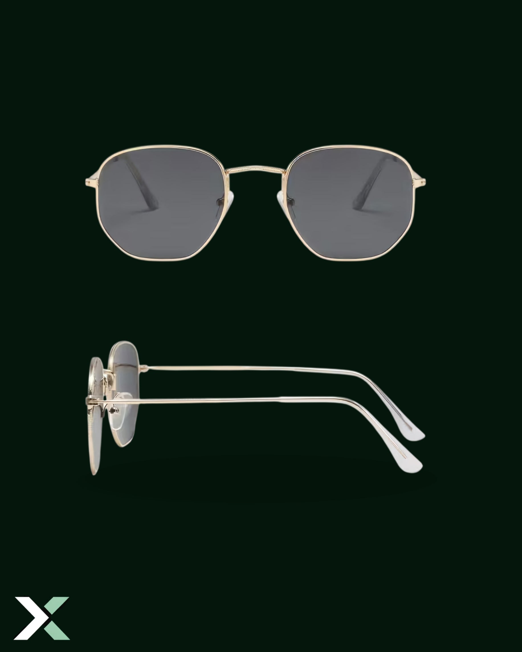 Xcess Gold Hexagon Sunglasses